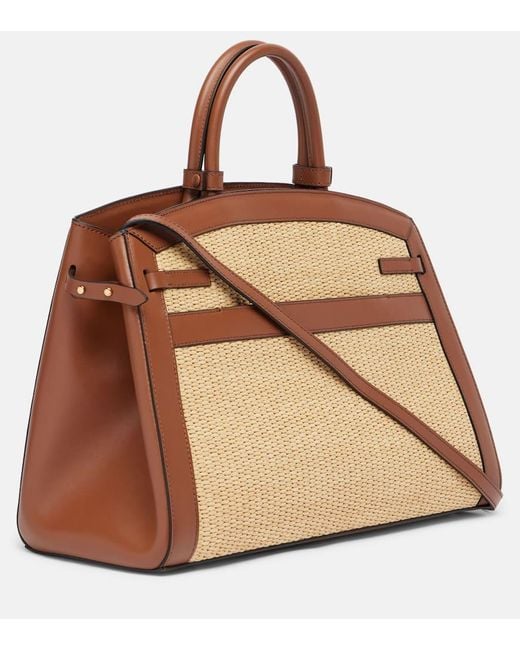 DeMellier London Natural New York Leather-Trimmed Raffia Tote Bag