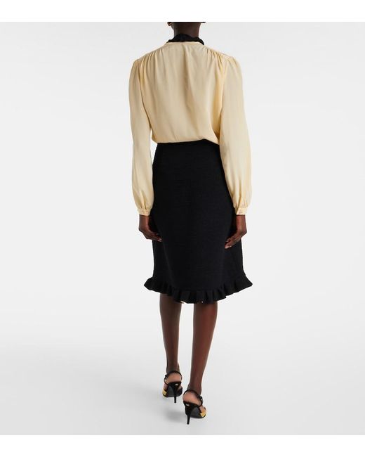 Valentino Black Ruffled Wool-Blend Miniskirt