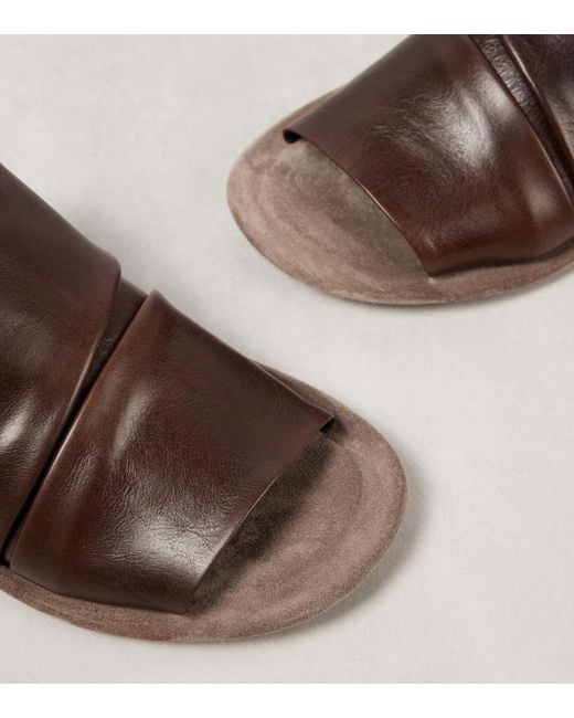 Brunello Cucinelli Brown Ruched Leather Slides