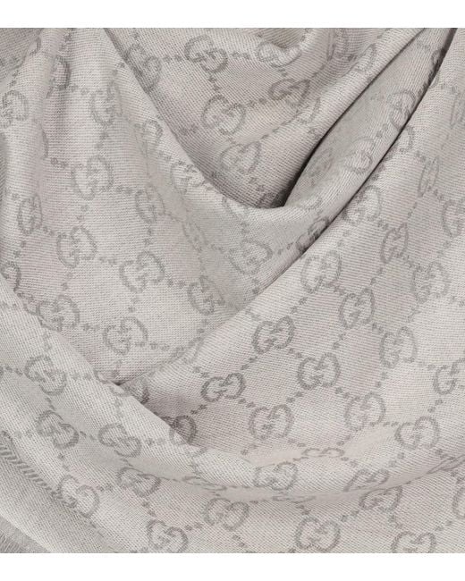 Gucci Gray Gg Wool Jacquard Scarf