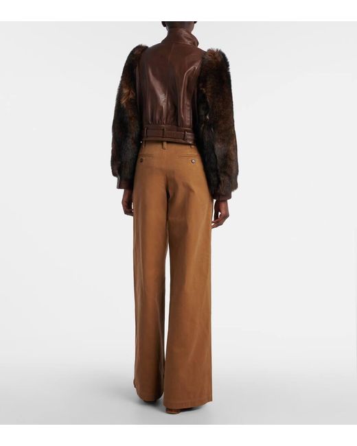 Chloé Brown Cropped-Lederjacke Mit Shearling