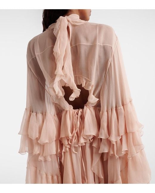 Chloé Natural Ruffled Silk Muslin Minidress