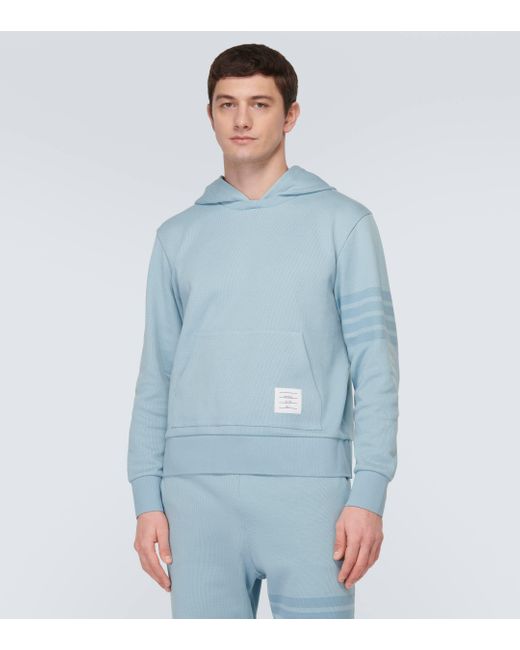Thom Browne Blue 4-bar Cotton Jersey Hoodie for men