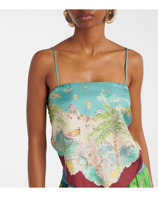 ALÉMAIS Green Daria Printed Silk Top