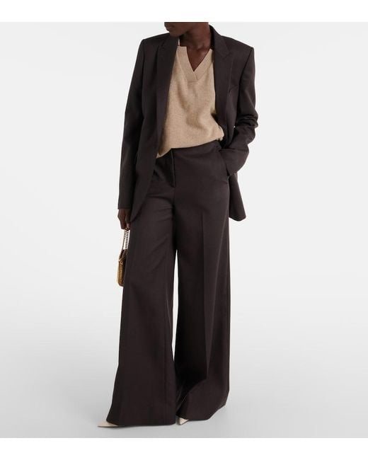 Stella McCartney Brown High-Rise Wool Wide-Leg Pants