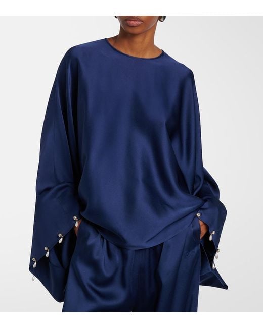 Stella McCartney Blue Faux Pearl-Embellished Satin Top