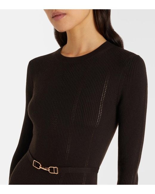 Gabriela Hearst Black Imagene Rib-Knitted Wool Midi Dress
