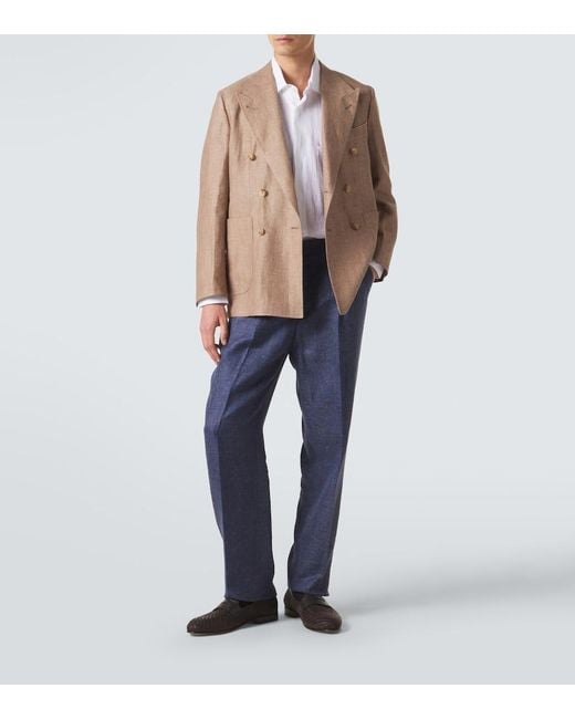 Rubinacci Brown Herringbone Linen And Wool Blazer for men