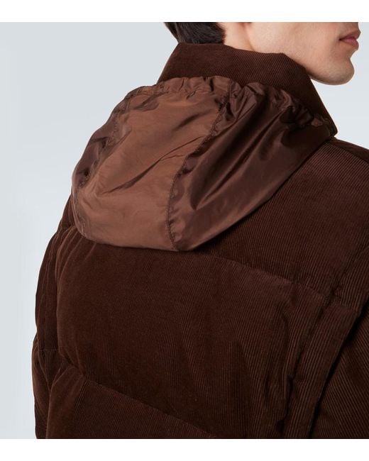 Prada Brown Convertible Cotton Corduroy Down Jacket for men
