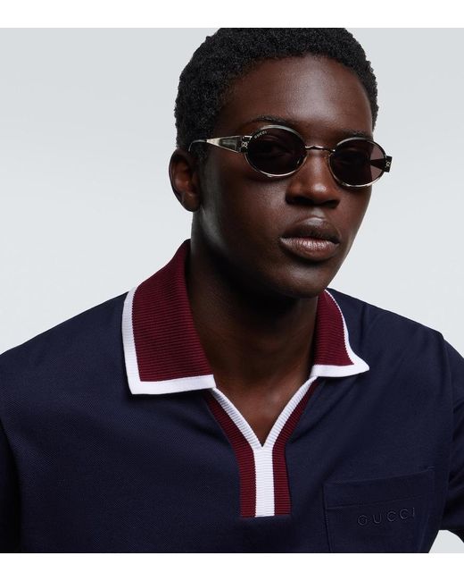 Gucci Brown Gg Oval Sunglasses for men