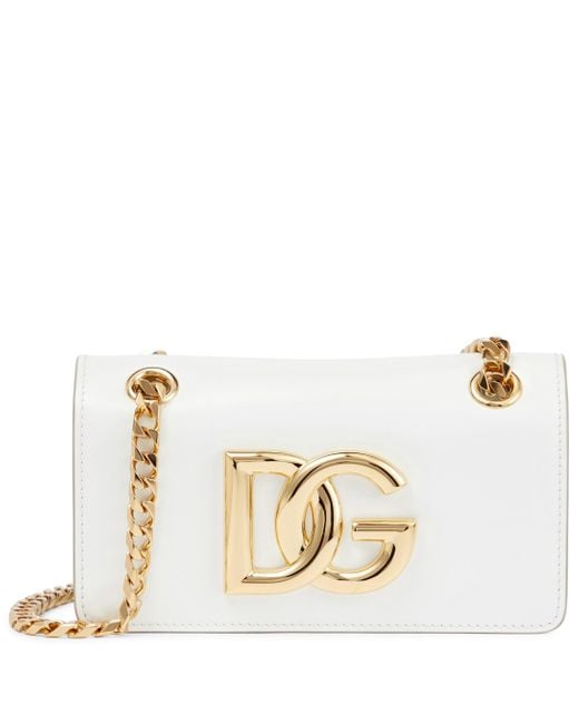 Dolce & Gabbana White Dg Logo Small Patent Leather Shoulder Bag