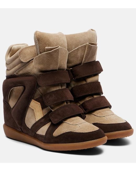 Isabel Marant Brown Bekett Leather And Suede Wedge Sneakers