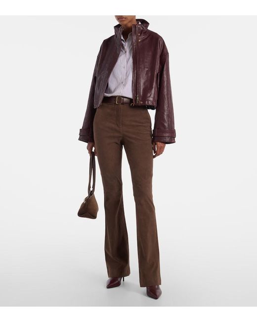 Veronica Beard Brown Gracie High-Rise Suede Flared Pants