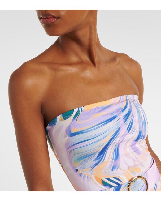 Alexandra Miro Blue Iris Belted Printed Swimsuit