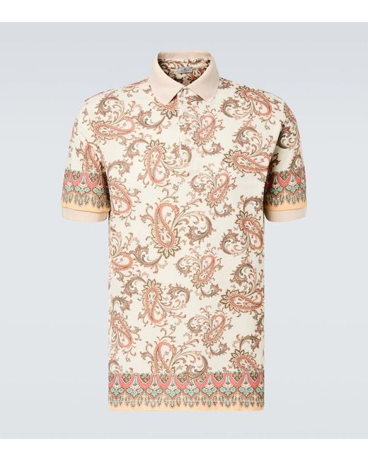 Etro Natural Paisley Cotton Pique Polo Shirt for men
