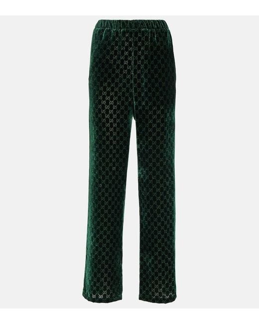 Pantalones rectos de terciopelo con GG devore Gucci de color Green