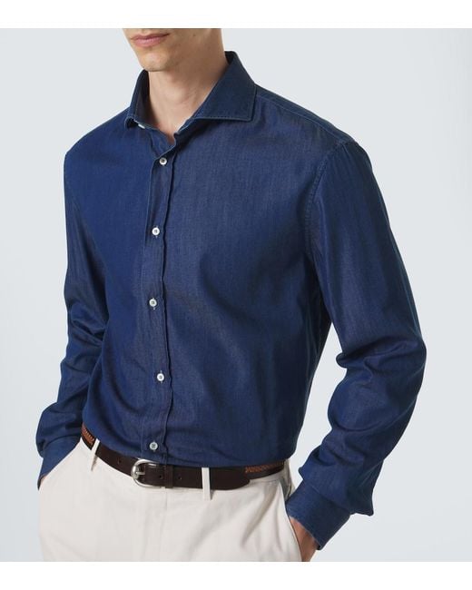 Brunello Cucinelli Blue Denim Shirt for men