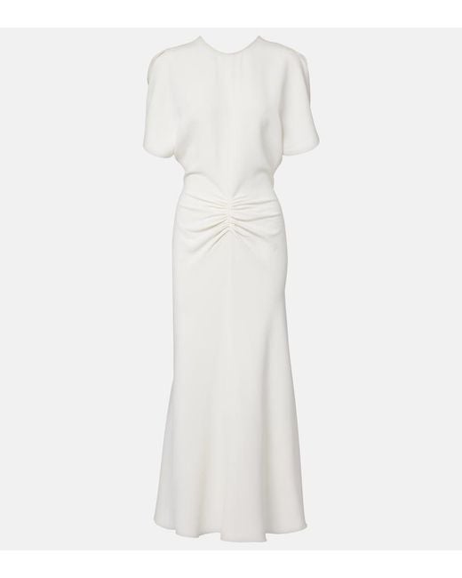 Victoria Beckham White Bela Gathered Cady Midi Dress
