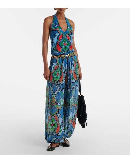 Etro Blue Printed Silk Top