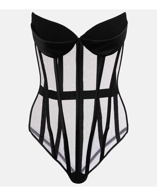 Monot Black Cat Eye Corset Tulle Bodysuit