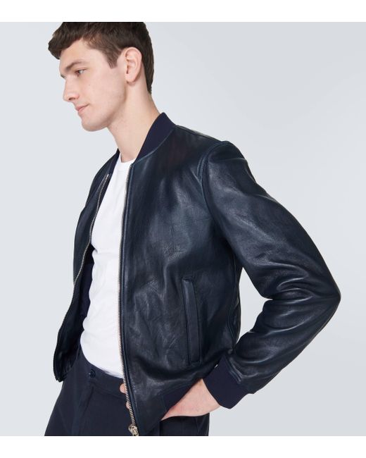 Dolce & Gabbana Blue Leather Bomber Jacket for men