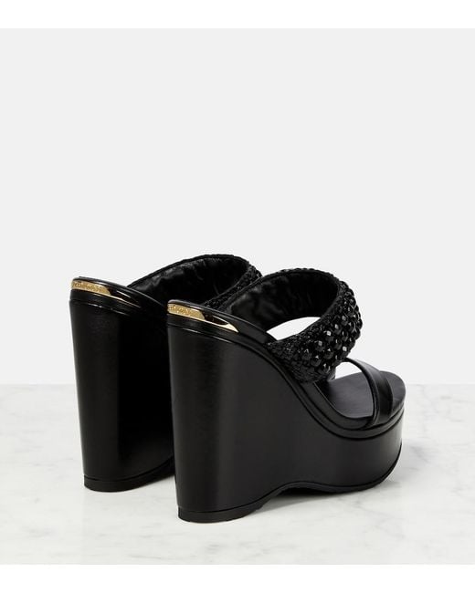 Jimmy Choo Black Amoure Wedge 130 Leather Sandals