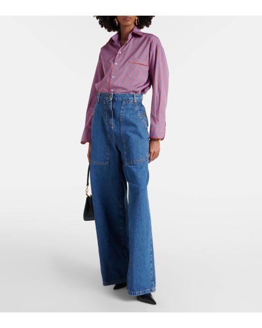 Etro Blue High-rise Wide-leg Jeans