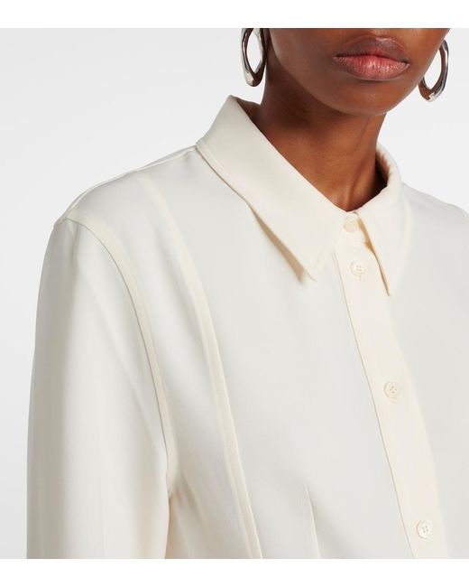 Totême  White Satin Button-Down Long-Sleeve Blouse