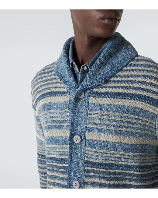 RRL Blue Striped Cotton And Linen Cardigan for men