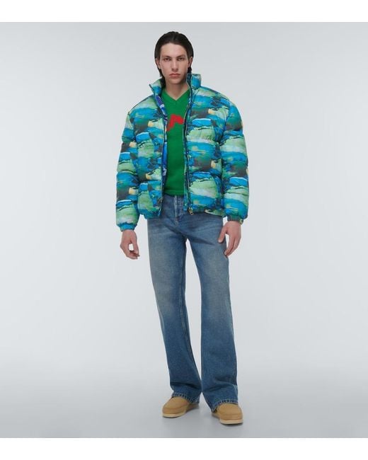 ERL Blue Quilted Printed Down Jacket for men
