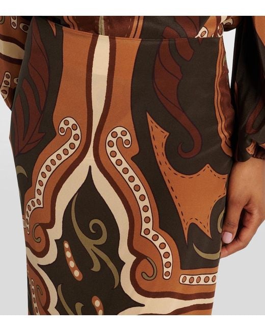 Johanna Ortiz Brown Printed Silk Maxi Skirt