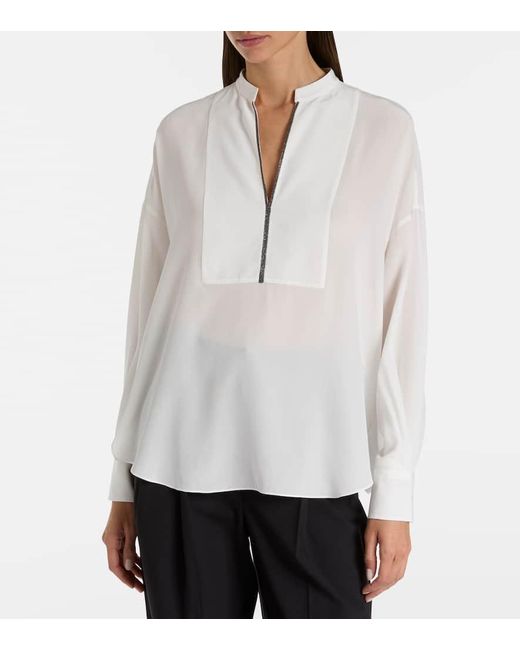 Blouse Monili En Soie Brunello Cucinelli en coloris White