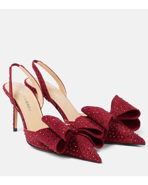 Mach & Mach Red Le Cadeau 85 Suede Slingback Pumps
