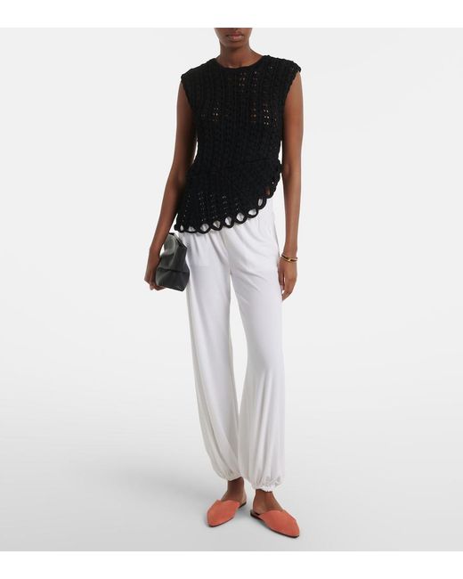 Loulou de Saison Black Saez Asymmetric Scalloped Crochet Top