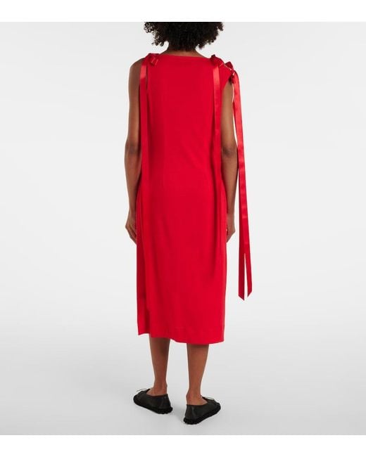 Simone Rocha Red Bow-Detail Jersey Midi Dress