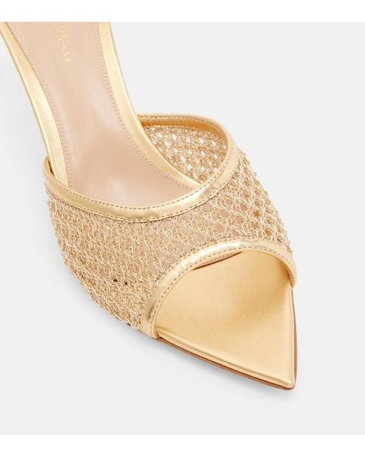 Gianvito Rossi Natural Dorotea Metallic Leather-Trimmed Mules