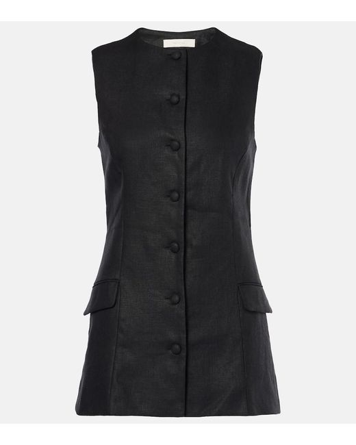 Faithfull The Brand Black Weste Jane Aus Leinen