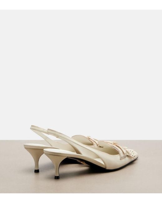 Prada White Slingback-Pumps Aus Leder