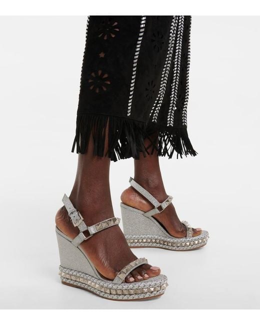 Christian Louboutin Metallic Pyraclou Embellished Leather Sandals