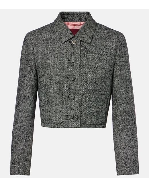 Gucci Gray Cropped-Jacke Aus Wolle