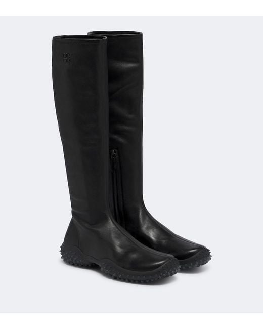 Miu Miu Black Leather Knee-High Boots