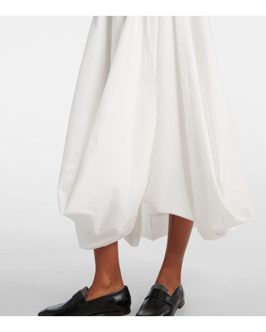 Brunello Cucinelli White Cotton-Blend Midi Dress