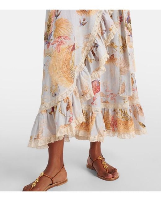 Zimmermann White Floral-Print Maxi Dress With Lace Trim And Self-Tie Fastening