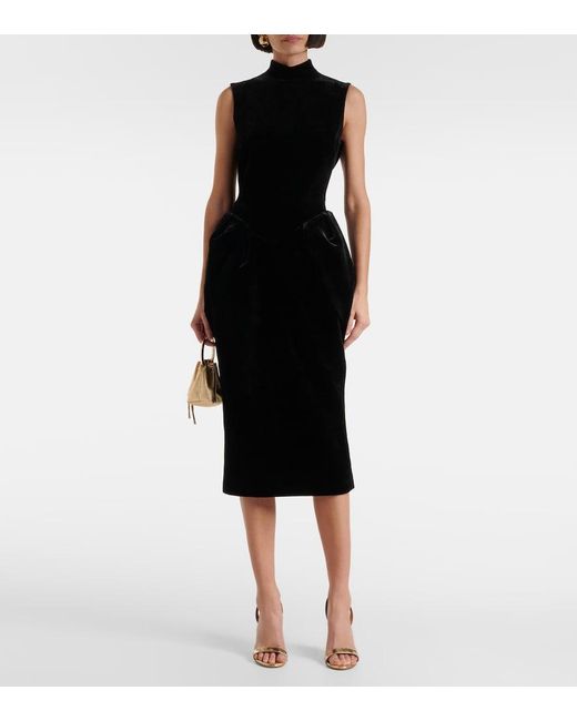 Rasario Black Velvet Midi Dress