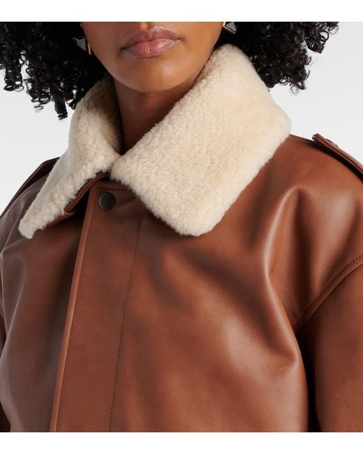 Saint Laurent Brown Shearling-Trimmed Leather Bomber Jacket