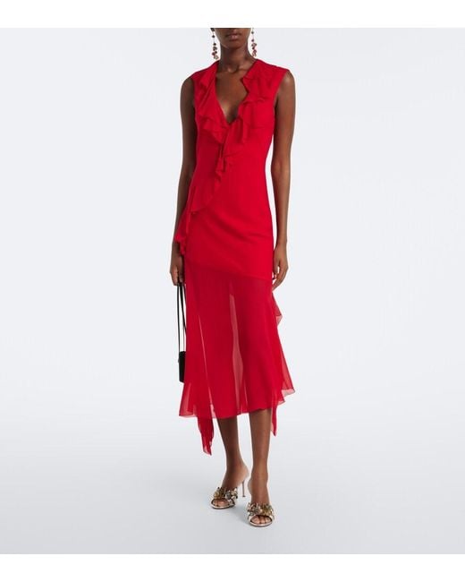 De La Vali Red Baila Floral Georgette Midi Dress