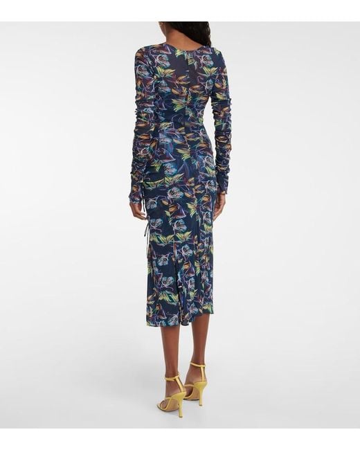Diane von Furstenberg Blue Corinne Printed Mesh Midi Dress