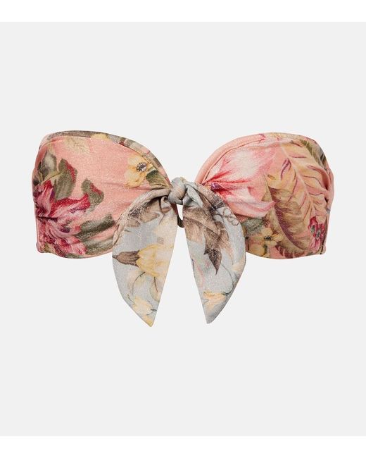 Zimmermann Pink Coco Bow-Detail Floral Bikini Top