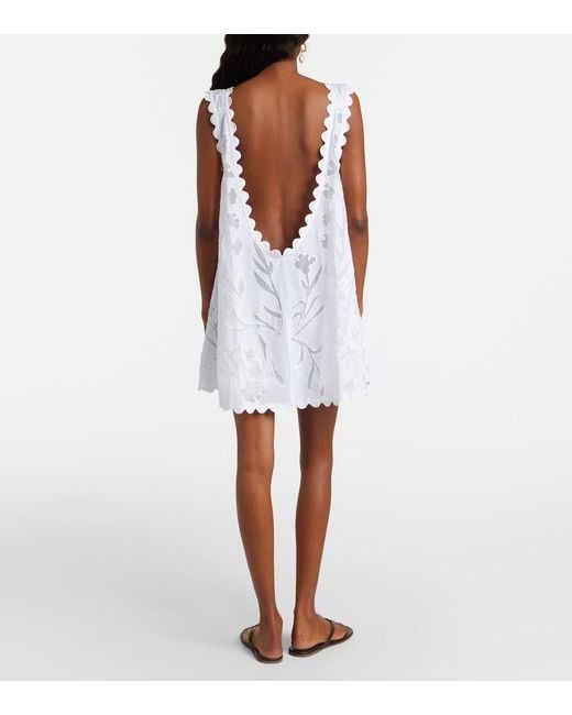 Juliet Dunn White Embroidered Scalloped Cotton Minidress