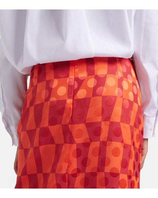 Dries Van Noten Orange Satin Jacquard Midi Skirt